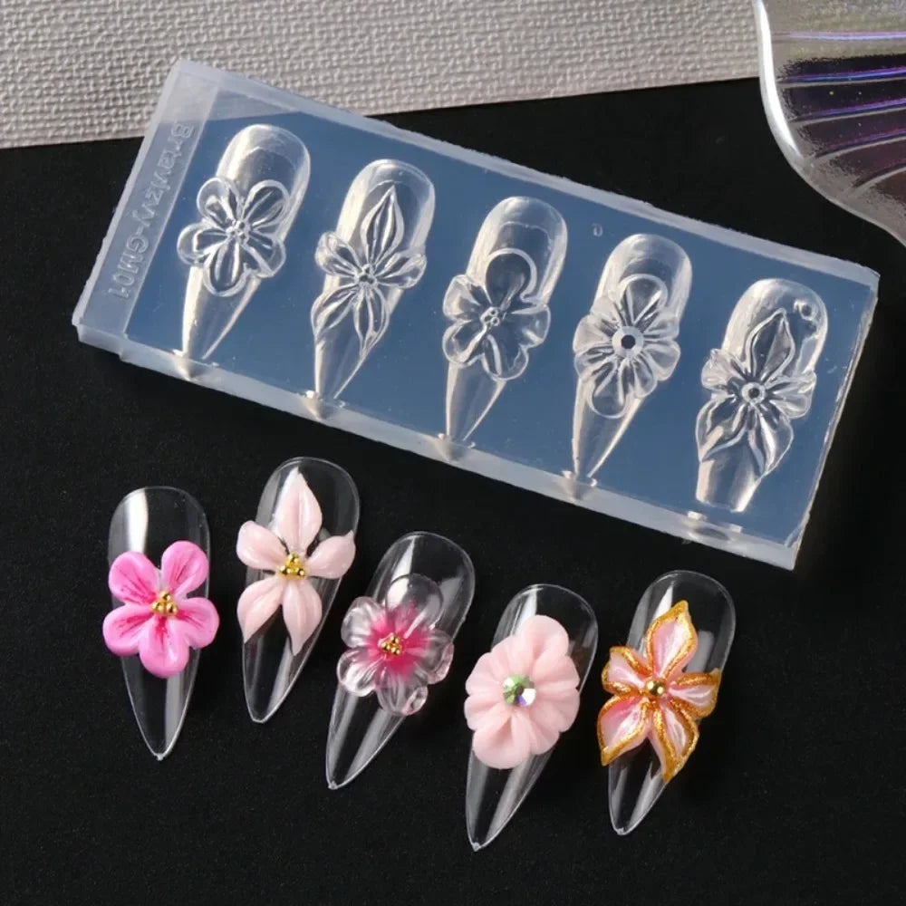 3D flower silicone nail mold used on nails