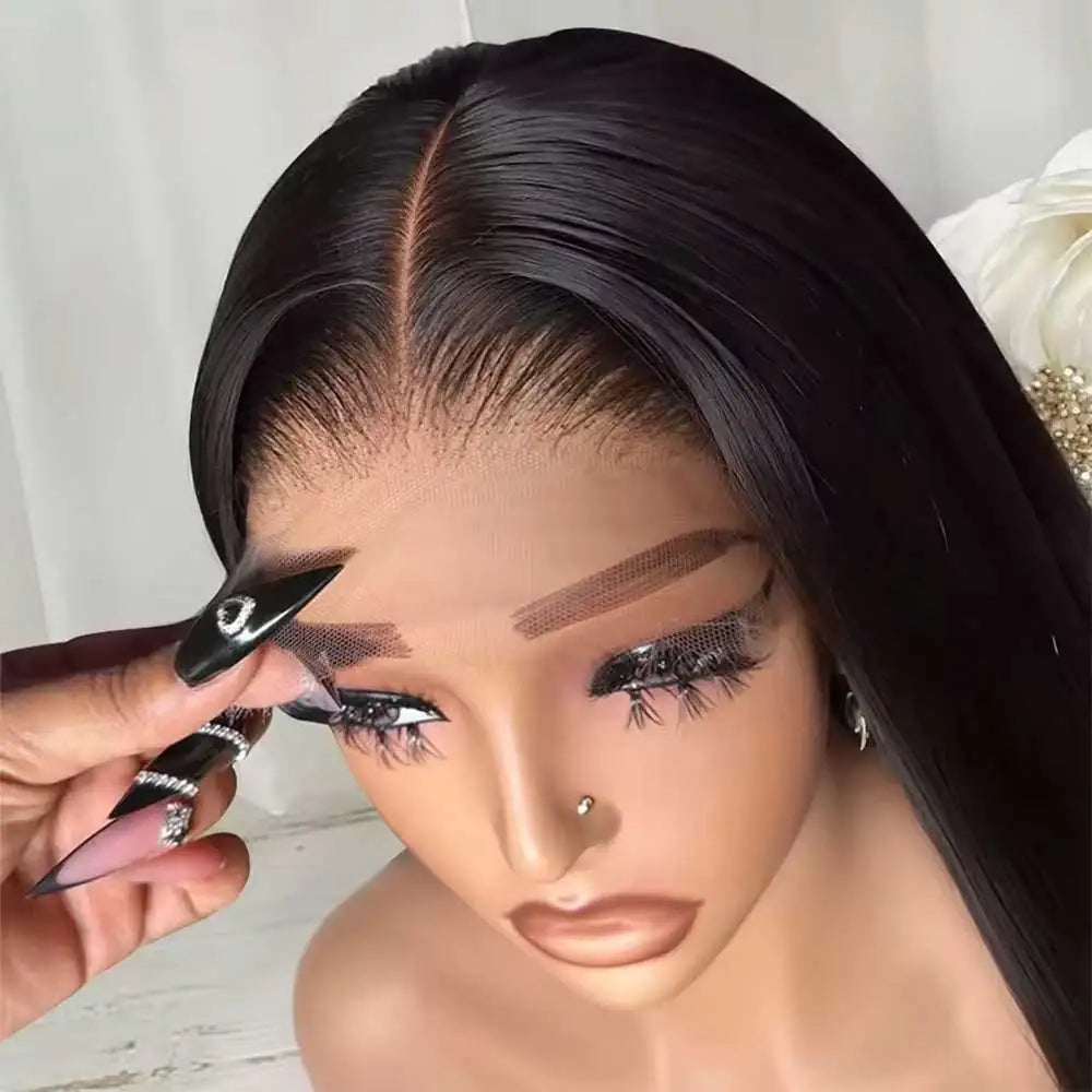 Bone straight blonde wig worn on model
