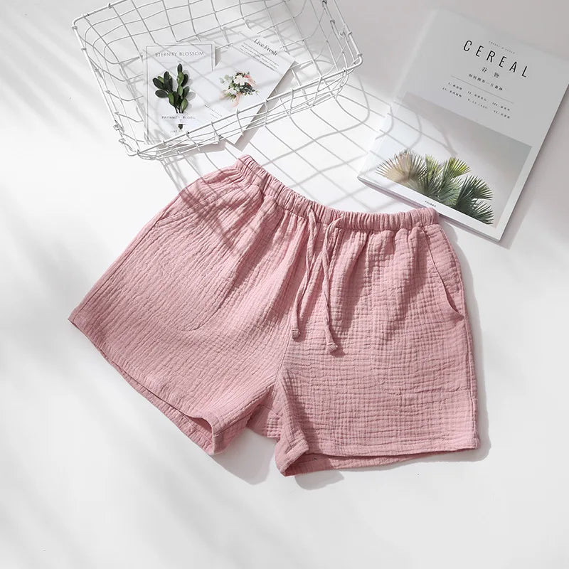 Unisex cotton crepe pajama shorts gray blue men's