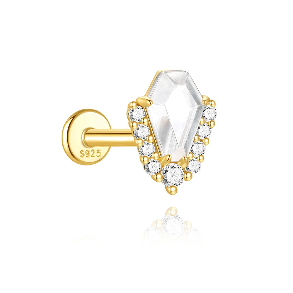 Moonstone geometric stud earrings gold-plated finish