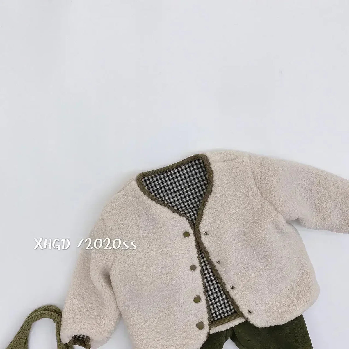 Kids reversible plaid jacket cream color option