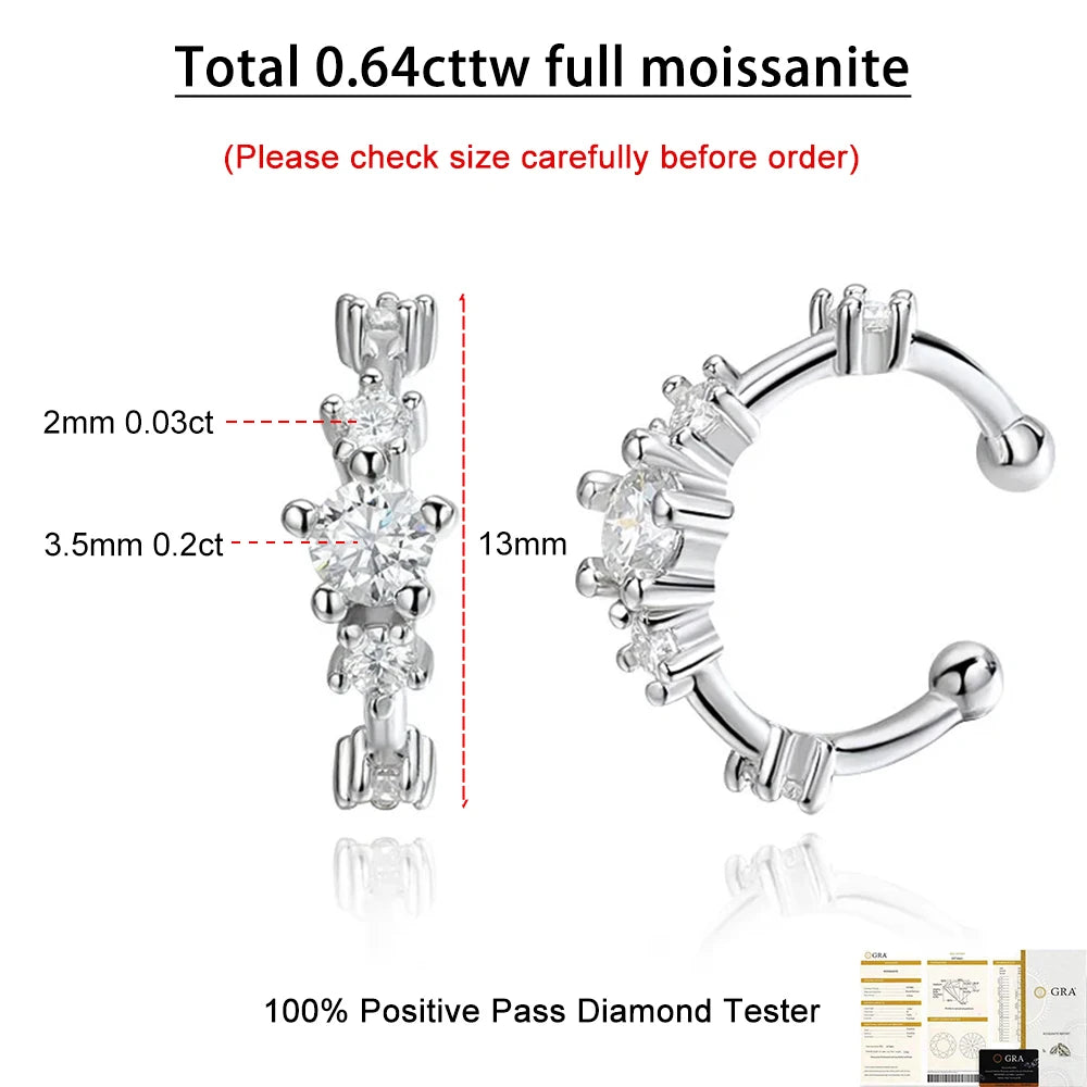 Moissanite clip-on ear cuffs front view