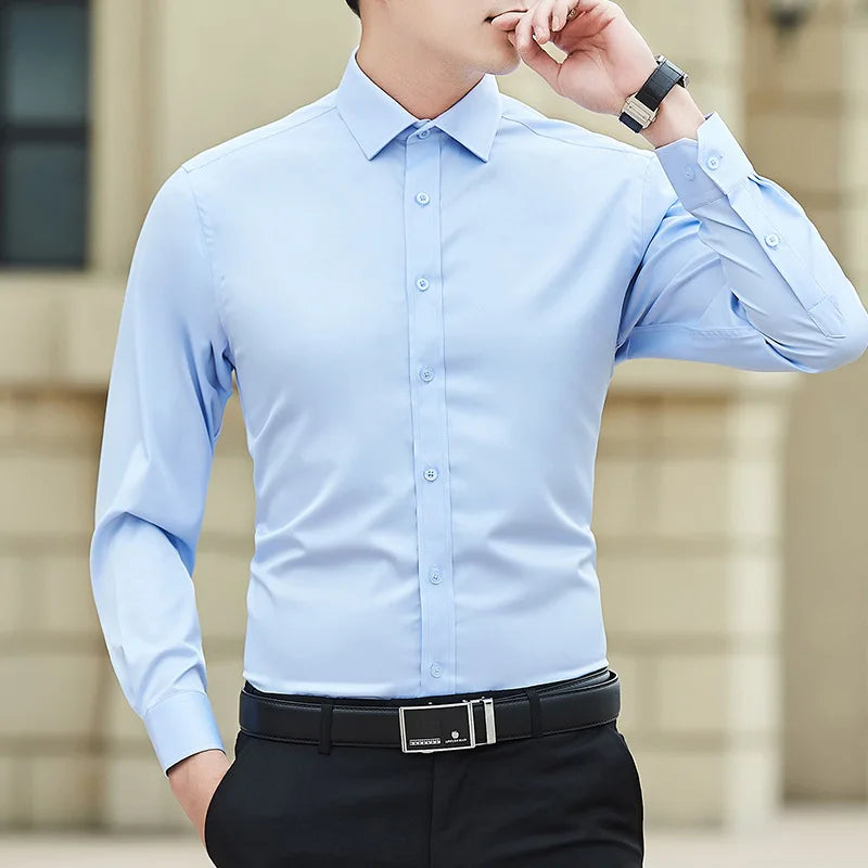 Slim fit business shirt front view navy blue