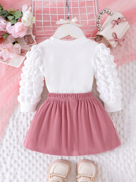Baby girls top skirt set bubble sleeve detail