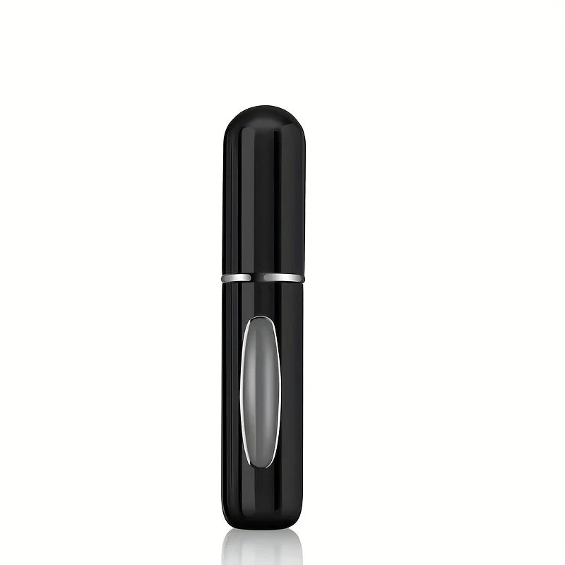 Mini Perfume Atomizer Bottles in silver, black, blue, and gold for stylish travel fragrance.