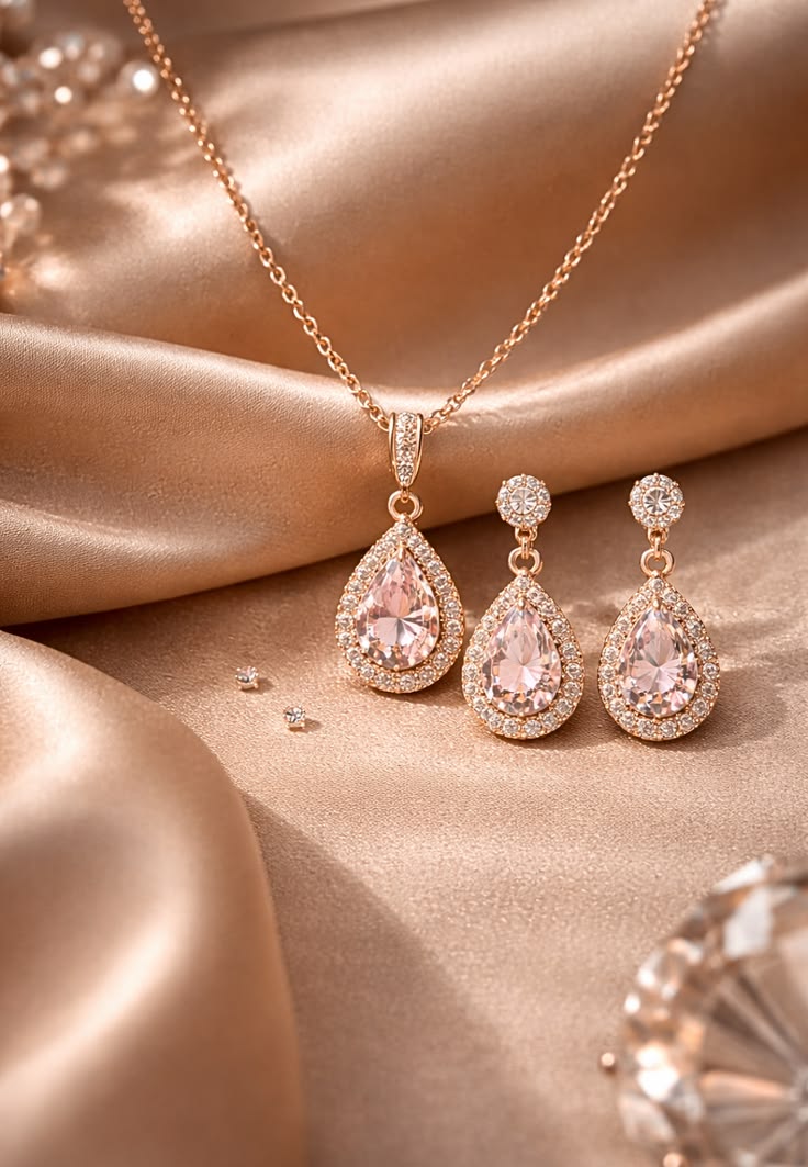 Jewelry for women elegant rose gold necklace and earrings set