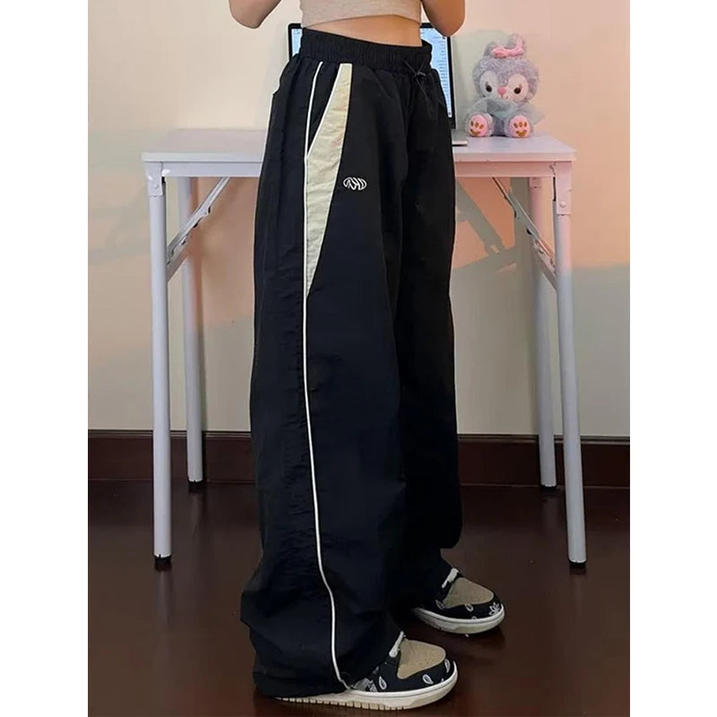Baggy cargo pants black side stripe full length