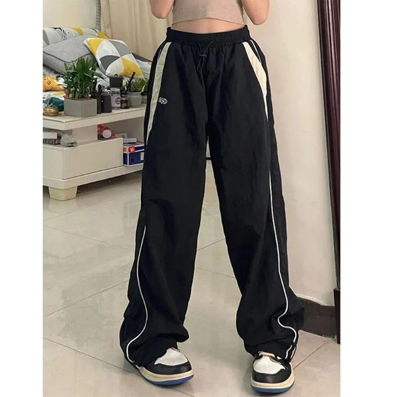 Baggy cargo pants black wide leg full length