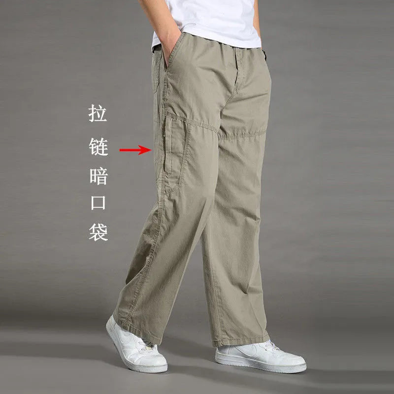 Cotton cargo pants front view taupe