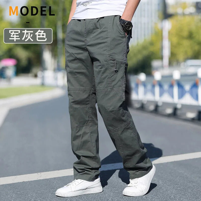 Cotton cargo pants front view taupe