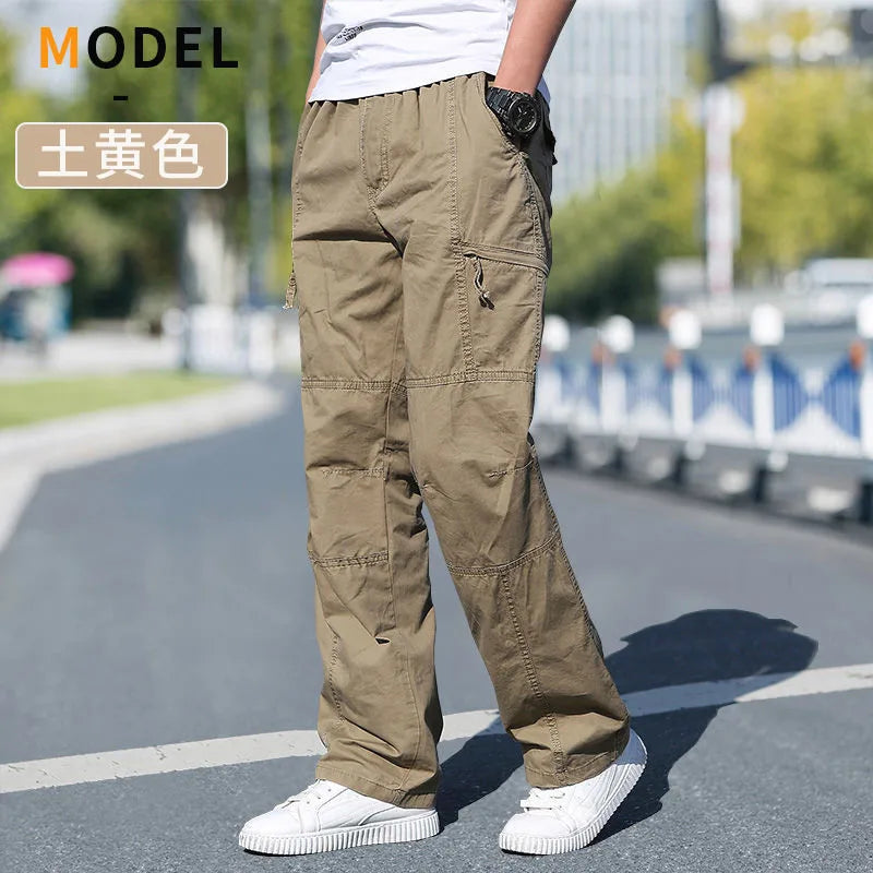 Cotton cargo pants front view taupe