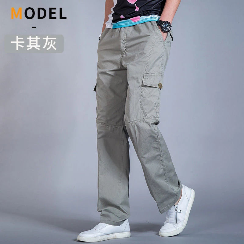 Cotton cargo pants front view taupe