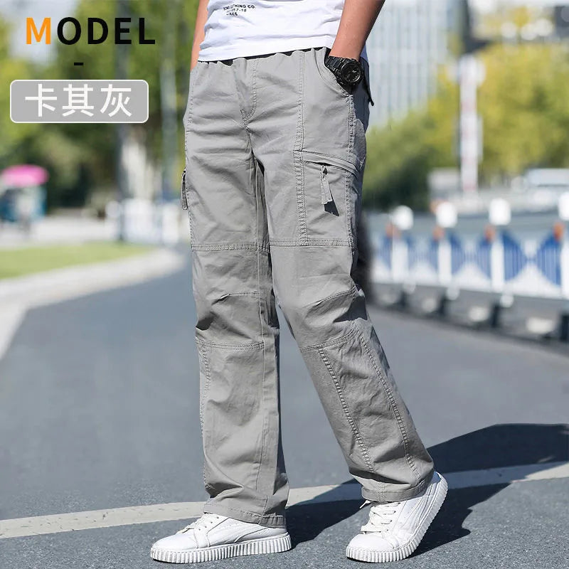 Cotton cargo pants front view taupe