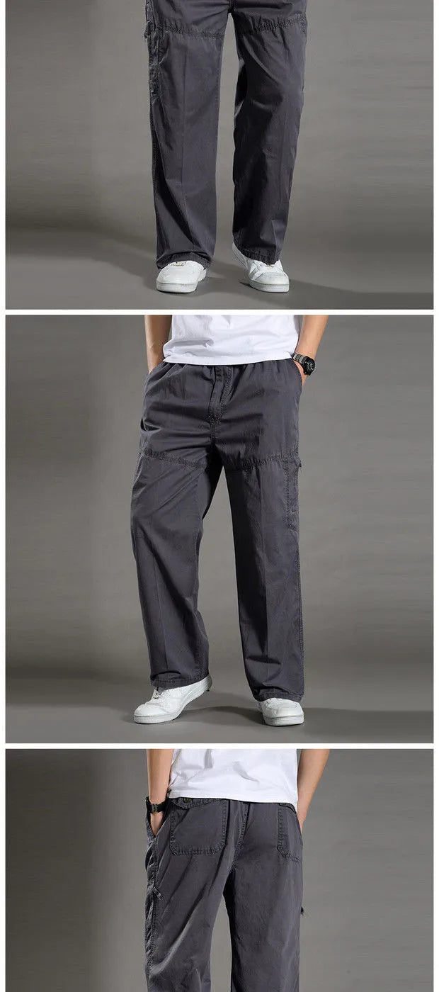 Cotton cargo pants front view taupe