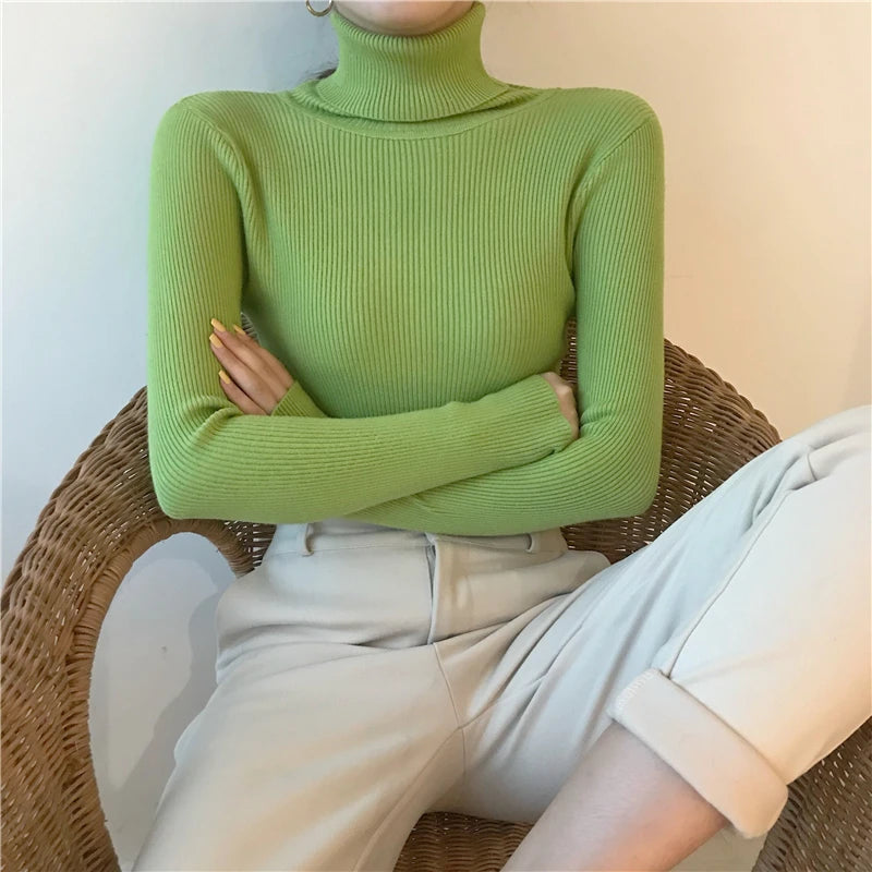 Ribbed Turtleneck Sweater – Women's Slim Winter Pullover