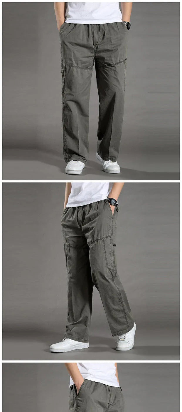 Cotton cargo pants front view taupe