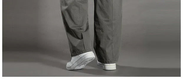 Cotton cargo pants front view taupe