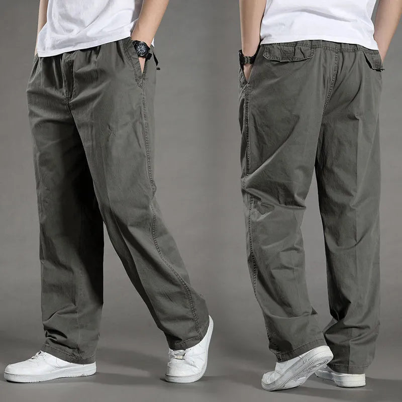 Cotton cargo pants front view taupe