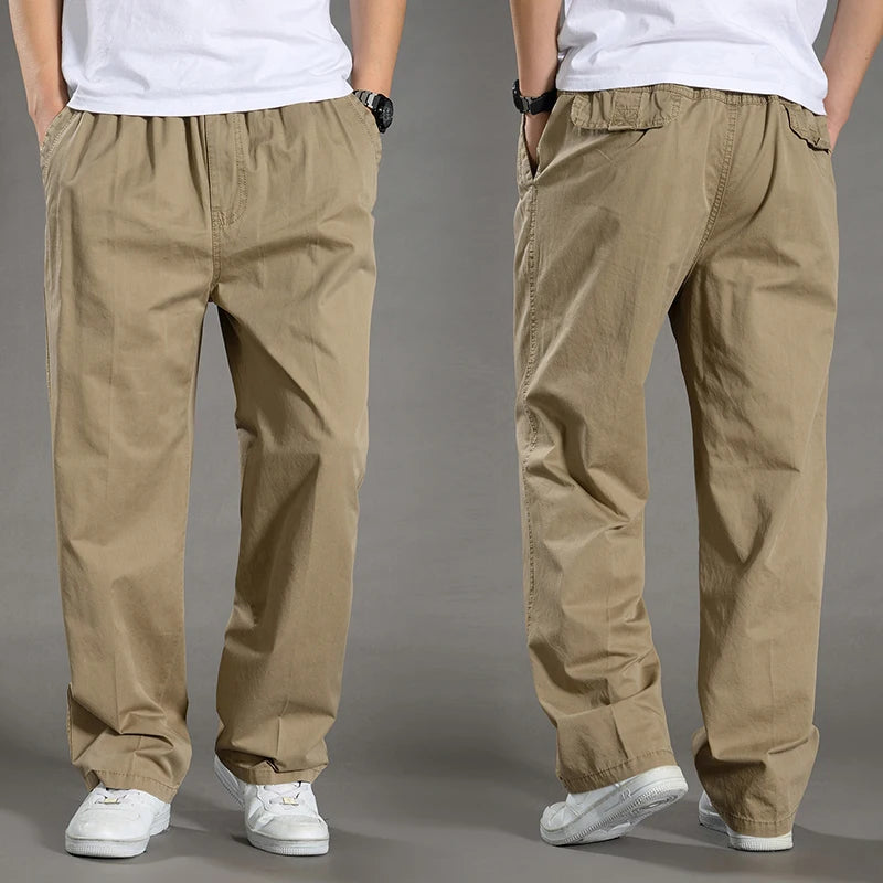 Cotton cargo pants front view taupe