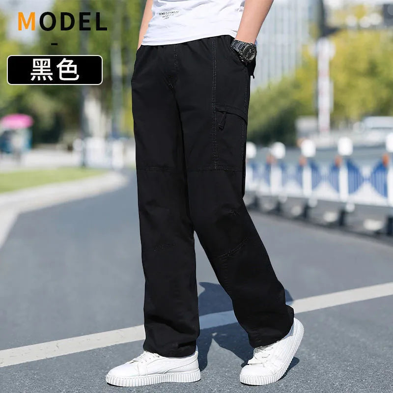 Cotton cargo pants front view taupe