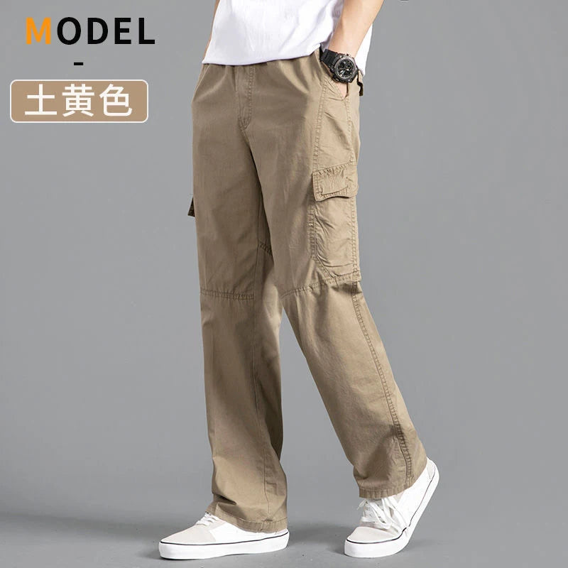 Cotton cargo pants front view taupe