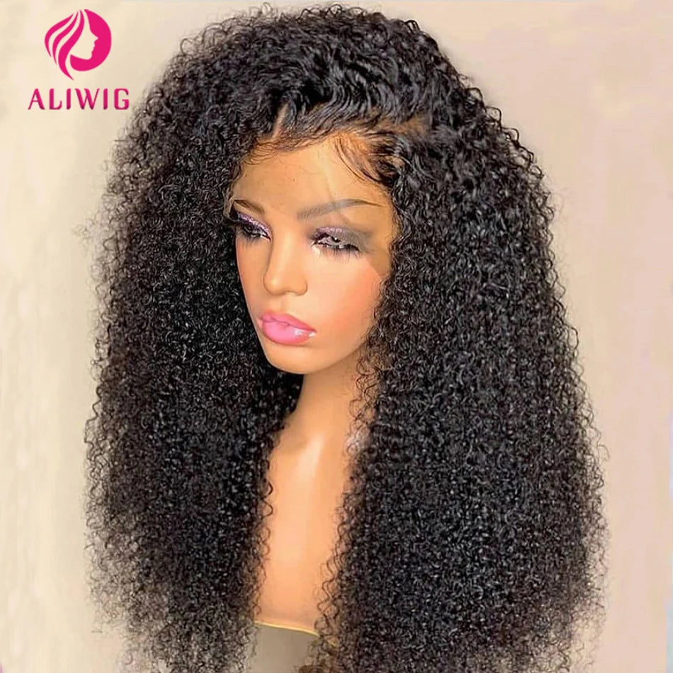 Kinky curly lace front wig worn on model