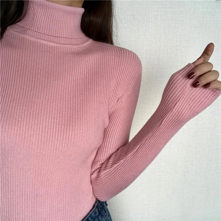 Ribbed turtleneck sweater Pink