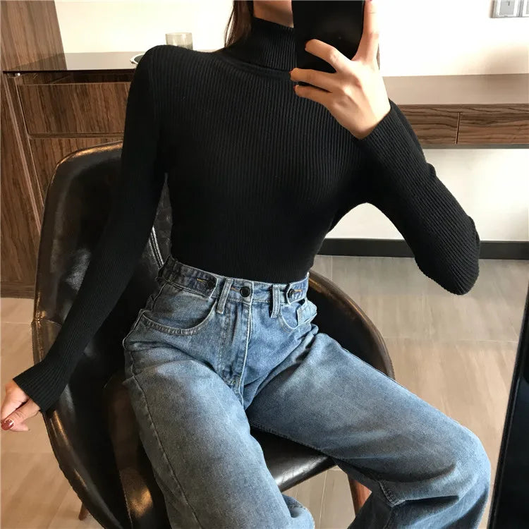 Ribbed turtleneck sweater black