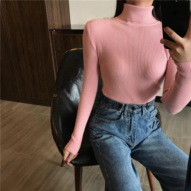 Ribbed turtleneck sweater Pink