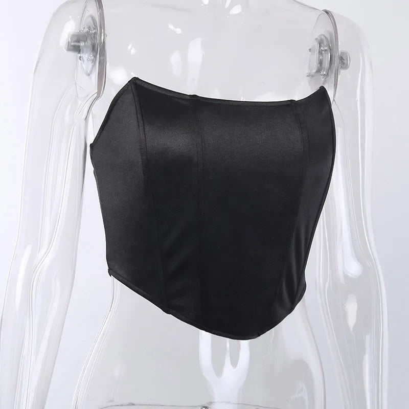 Corset crop top black flat lay back