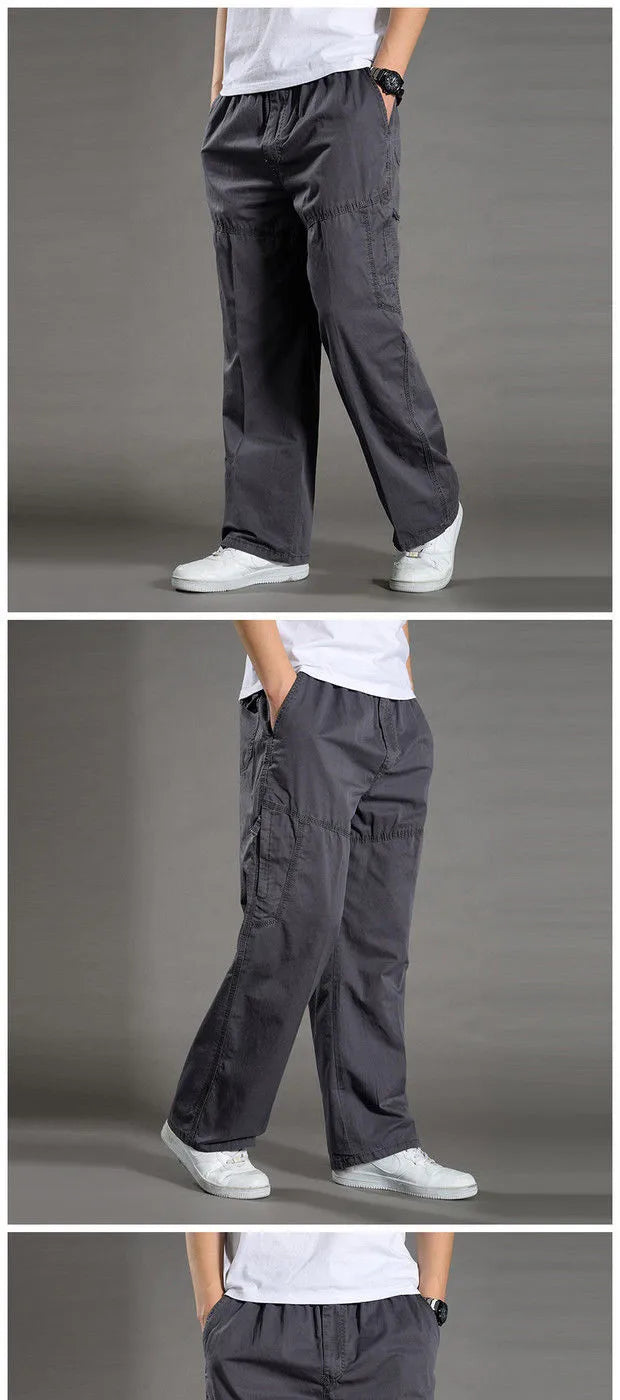 Cotton cargo pants front view taupe