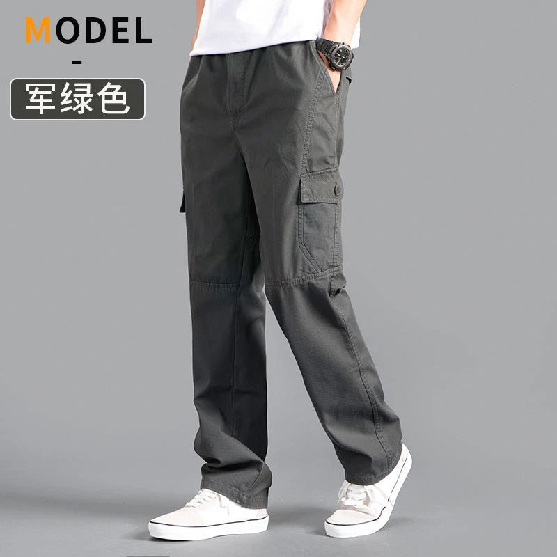 Cotton cargo pants front view taupe