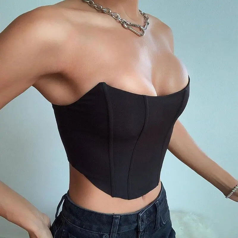 Corset crop top black worn back view