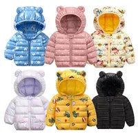 Kids hooded bear jacket bear zip detail
