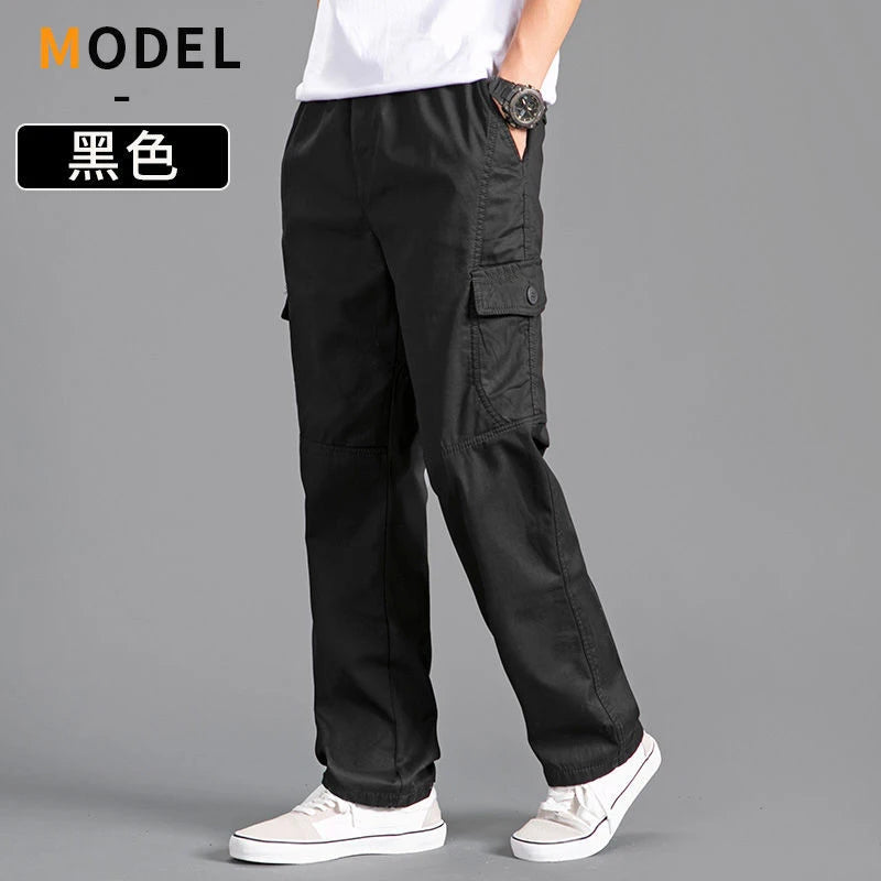 Cotton cargo pants front view taupe