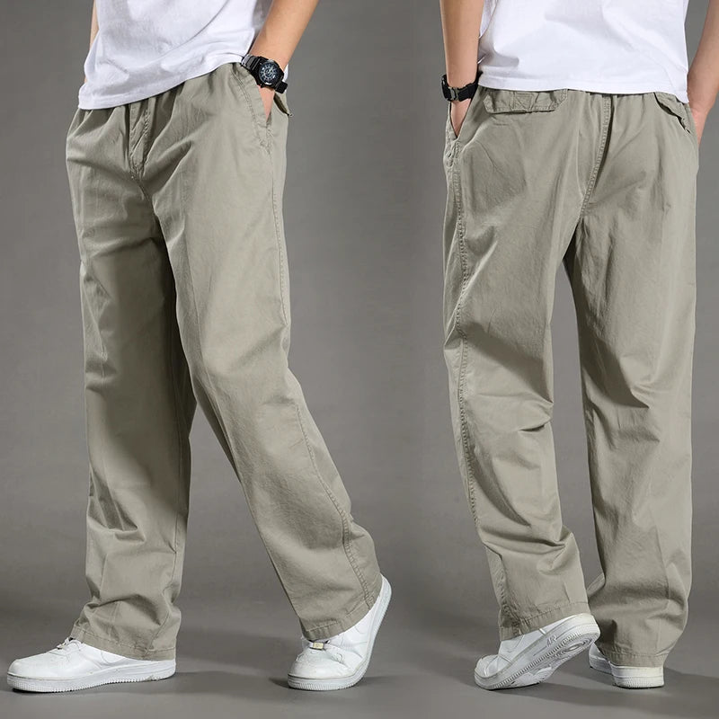 Cotton cargo pants front view taupe