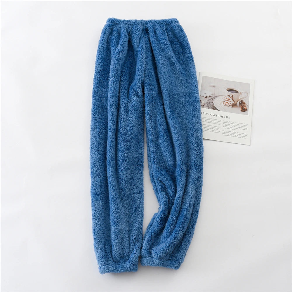 Unisex plush coral fleece pajama pants worn loungewear
