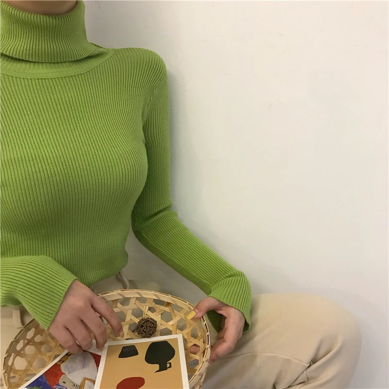 Ribbed Turtleneck Sweater – Women's Slim Winter Pullover