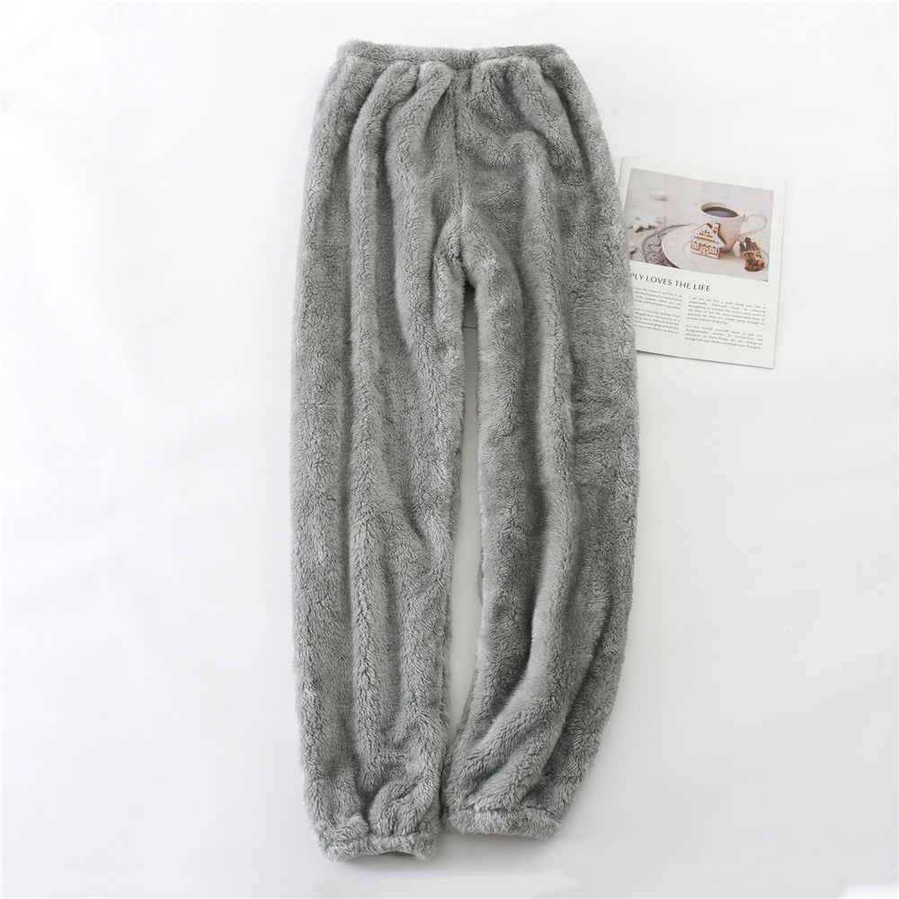 Unisex plush coral fleece pajama pants worn loungewear