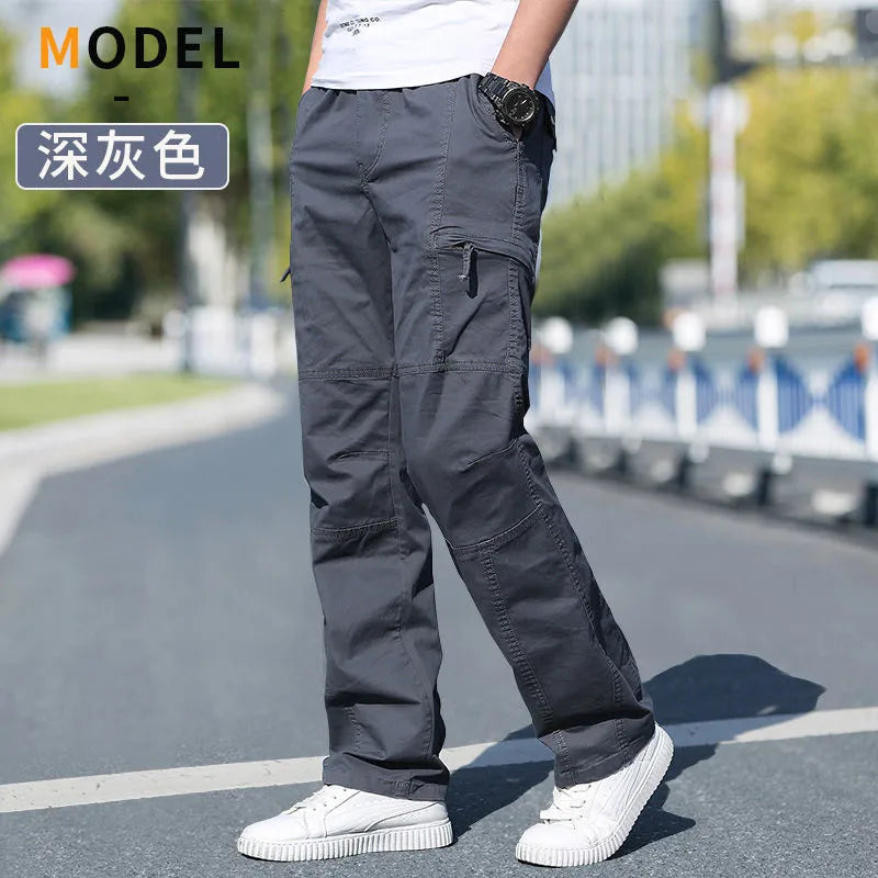 Cotton cargo pants front view taupe