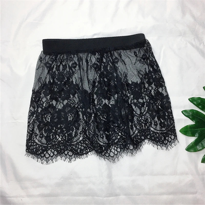 Lace mesh mini skirt front view black