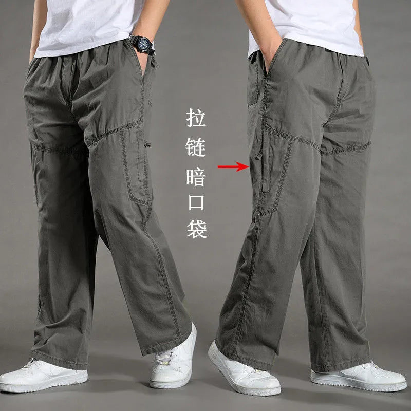 Cotton cargo pants front view taupe