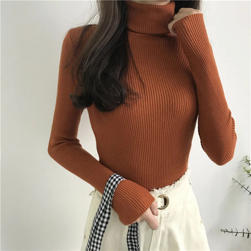Ribbed Turtleneck Sweater – Women's Slim Winter Pullover
