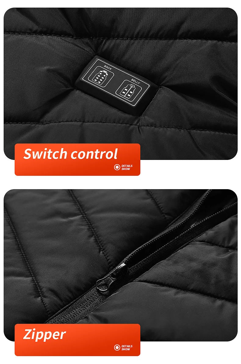 USB heated jacket front view black