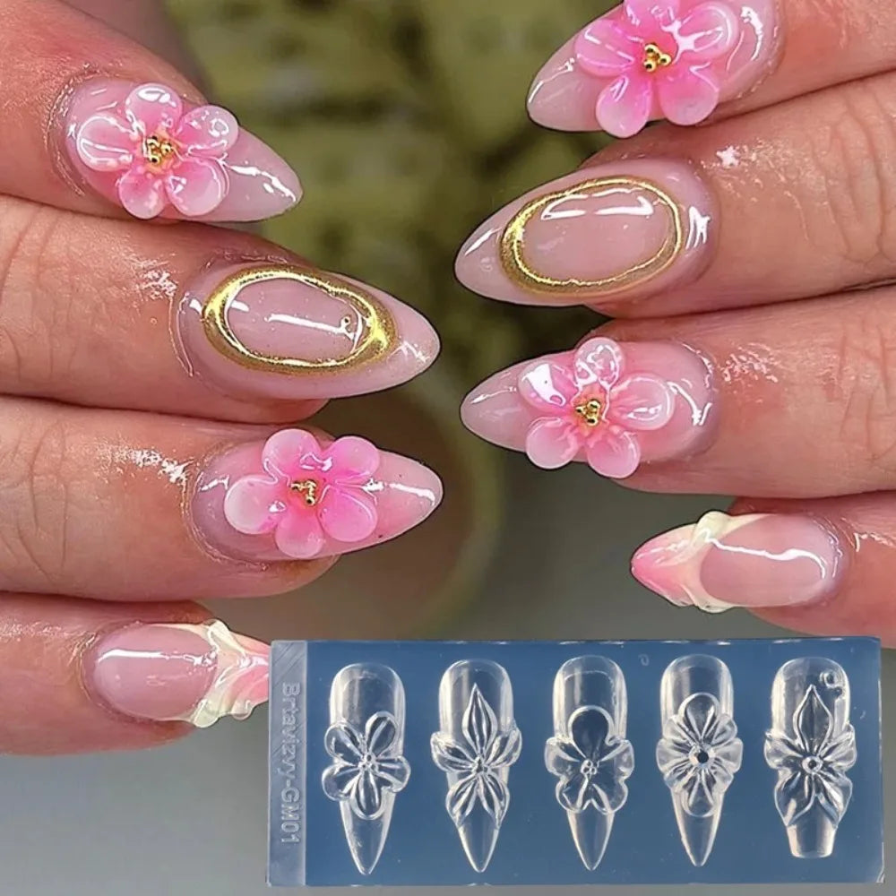 3D flower silicone nail mold used on nails