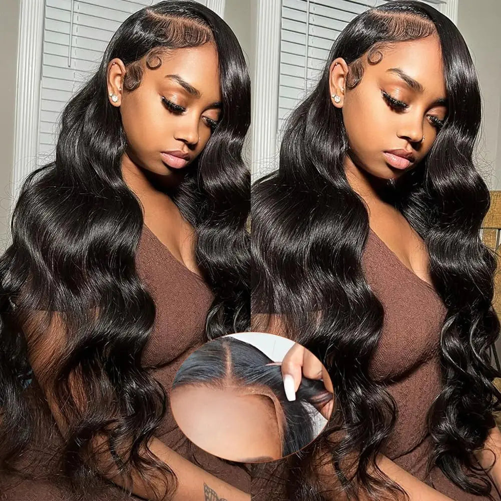 Body wave hd lace front wig worn on model