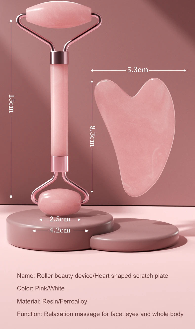 Facial massage roller scraper set worn in use