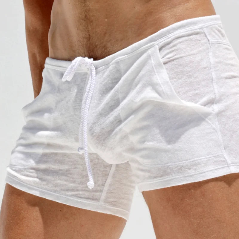 Men's bamboo lounge shorts front view white