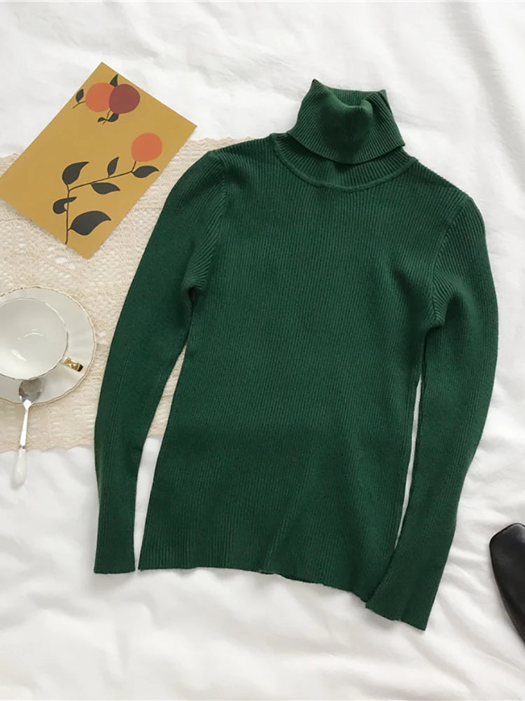 Ribbed Turtleneck Sweater – Women's Slim Winter Pullover