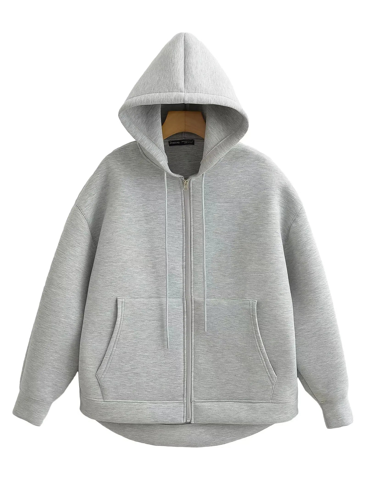 Women's zip-up hoodie jacket front view dark grey
